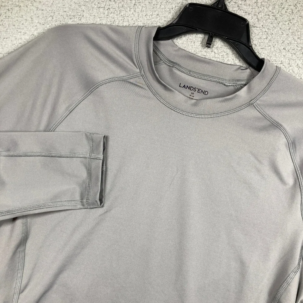 Lands' End Rash Guard Top Mens Medium Gray Long Sleeve Athletic Swim Shirt
